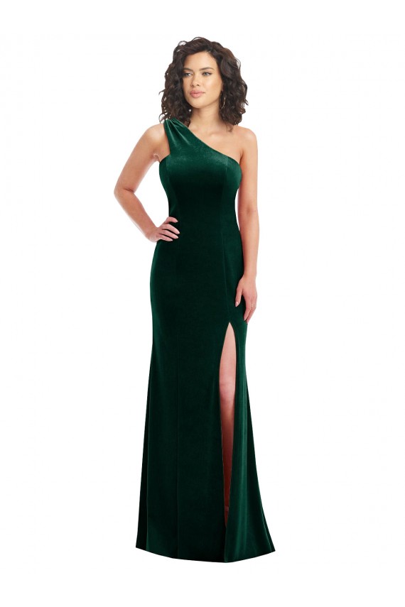 Best Stretch Velvet Long One Shoulder Trumpet Front Slit Prom Dress Canada