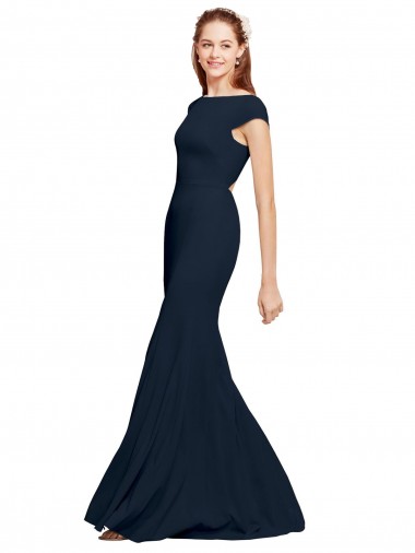Best Stretch Crepe Open Back Long Boat Neck A-Line Prom Dress Canada