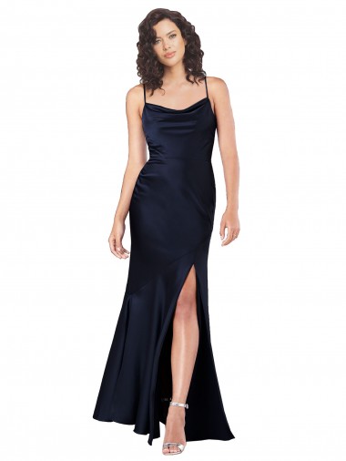 Best Silky Satin Long Cowl Neck A-Line Black Tie Prom Dress Canada