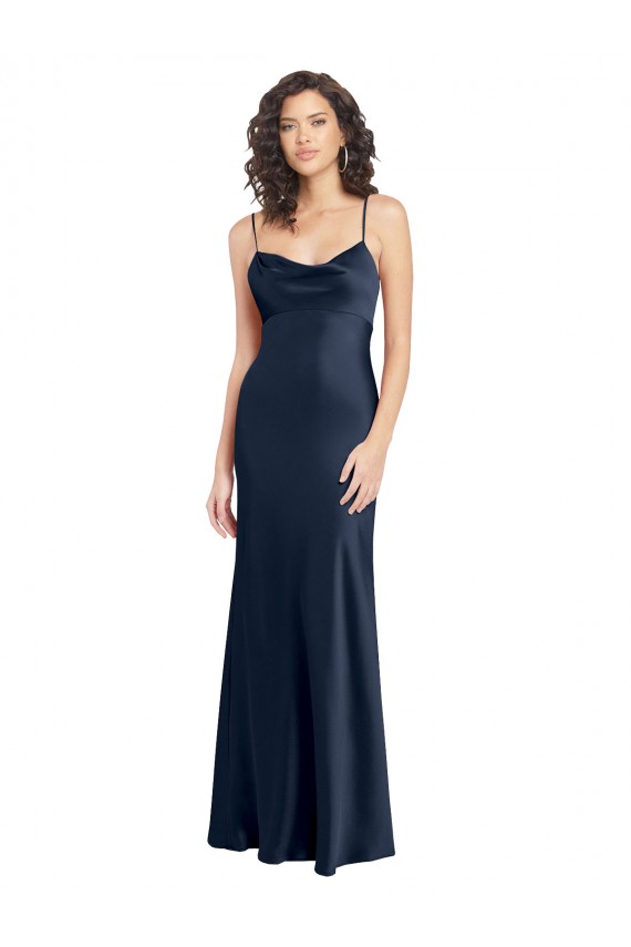 Best Stretch Satin Open Back Long Cowl Neck A-Line Black Tie Prom Dress Canada
