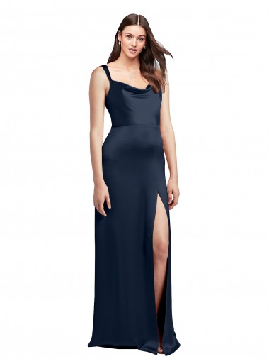 Best Stretch Satin Low Back Long Cowl Neck A-Line Prom Dress Canada