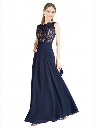 Best Soft Chiffon & Lace V-Back Long Illusion Neck A-Line Prom Dress Canada