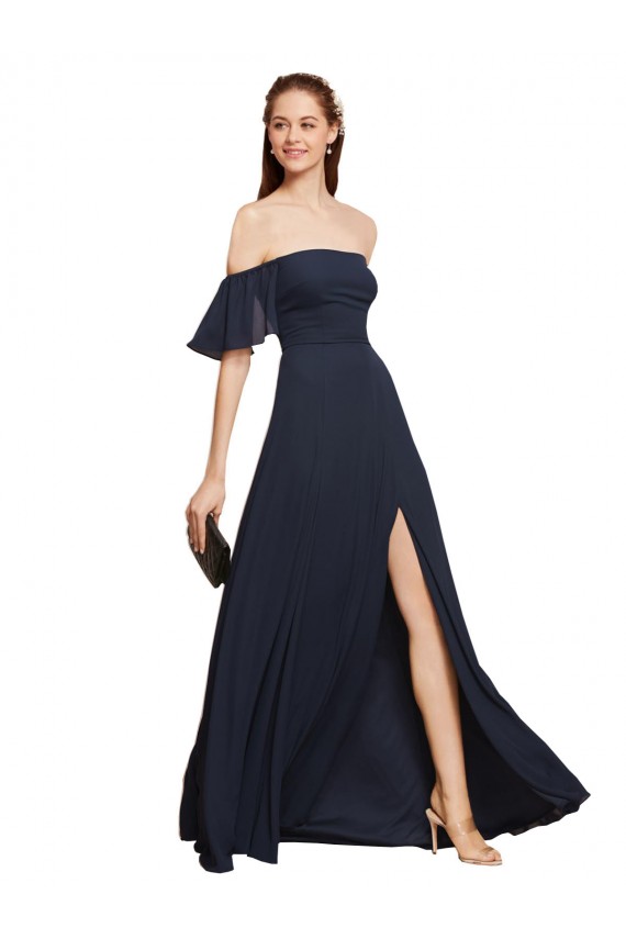 Best Soft Chiffon Long Off the Shoulder A-Line High Slit Prom Dress Canada