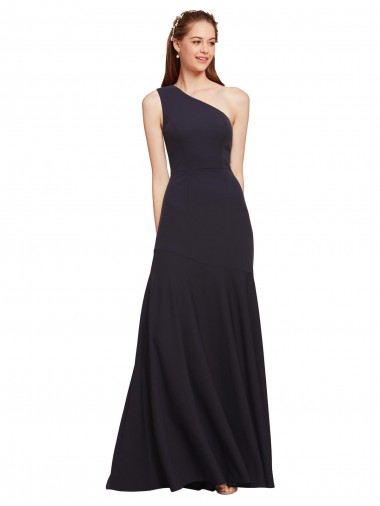 Best Stretch Crepe Long One Shoulder Dark Navy A-Line Prom Dress Canada