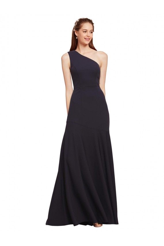 Best Stretch Crepe Long One Shoulder Dark Navy A-Line Prom Dress Canada