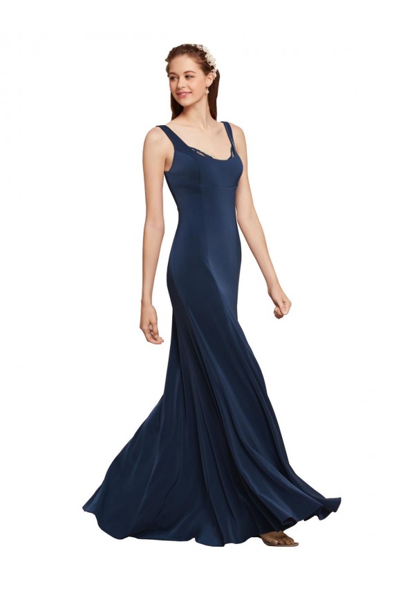 Best Stretch Crepe Low Back Long Round Neck A-Line Prom Dress Canada
