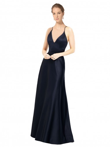 Best Satin Long Spaghetti Straps A-Line Prom Dress Canada