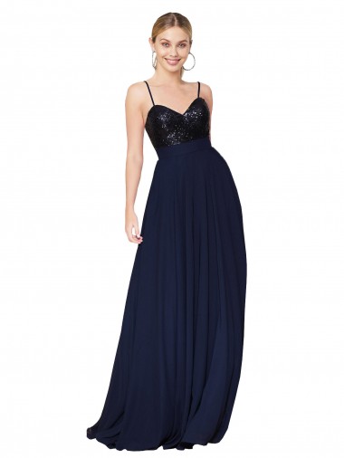 Best Soft Chiffon & Sequin Long Spaghetti Straps A-Line Prom Dress Canada