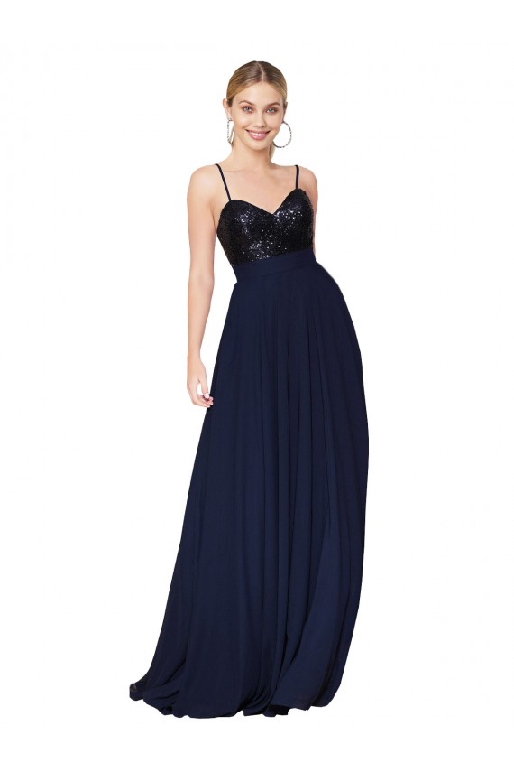 Best Soft Chiffon & Sequin Long Spaghetti Straps A-Line Prom Dress Canada