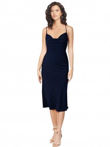 Best Silky Satin Criss Cross Open Back Midi Length Spaghetti Straps A-Line Prom Dress Canada