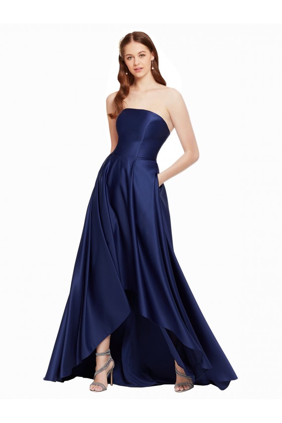 Best Satin Low Back Long Strapless A-Line High Low Prom Dress Canada
