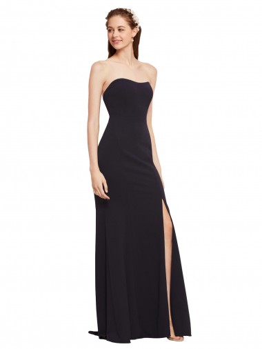Best Stretch Crepe Low Back Long Strapless Dark Navy A-Line Prom Dress Canada