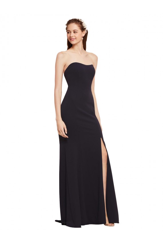Best Stretch Crepe Low Back Long Strapless Dark Navy A-Line Prom Dress Canada
