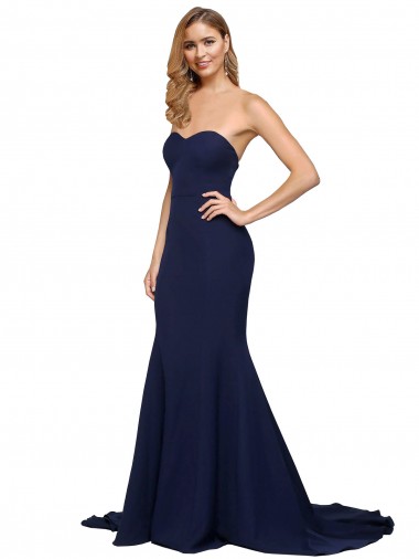 Best Stretch Crepe Low Back Sweep Train Sweetheart A-Line Prom Dress Canada