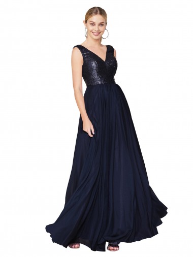 Best Soft Chiffon & Sequin V-Back Long V-Neck A-Line Prom Dress Canada