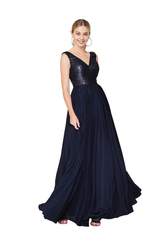 Best Soft Chiffon & Sequin V-Back Long V-Neck A-Line Prom Dress Canada