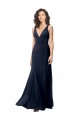 Best Stretch Crepe V-Back Long V-Neck Dark Navy A-Line Prom Dress Canada
