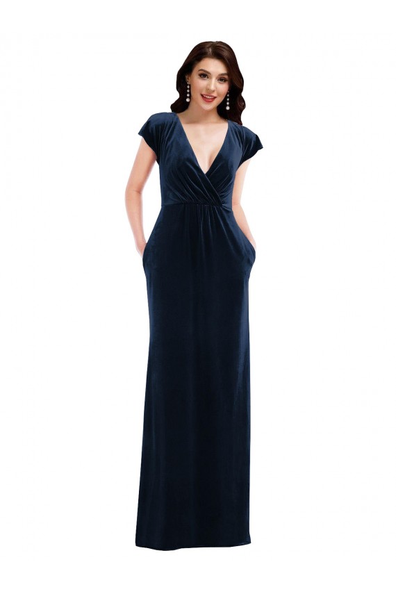 Best Stretch Velvet Long V-Neck A-Line Prom Dresses Canada