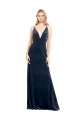 Best Stretch Velvet V-Back Long V-Neck Dark Navy A-Line Prom Dress Canada
