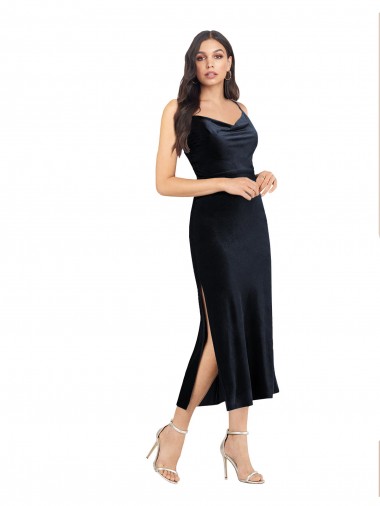Best Stretch Velvet Low Back Midi Length Cowl Neck Column Prom Dress Canada