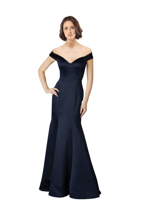 Best Satin Long Off the Shoulder Dark Navy Mermaid Prom Dress Canada