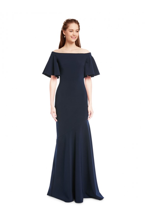 Best Stretch Crepe Long Off the Shoulder Dark Navy Mermaid Prom Dress Canada