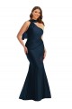 Best Silky Satin Long One Shoulder Dark Navy Mermaid Plus Size Formal Prom Dress Canada