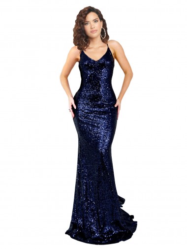 Best Sequin Low Back Long V-Neck Mermaid Prom Dress Canada