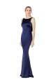 Best Stretch Satin Low Back Long Halter Neck Dark Navy Sheath Prom Dress Canada