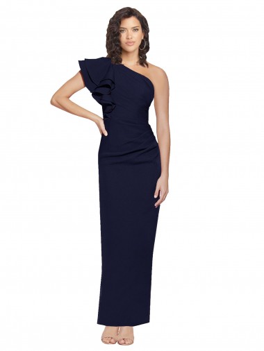 Best Stretch Crepe Long One Shoulder Dark Navy Sheath Prom Dress Canada