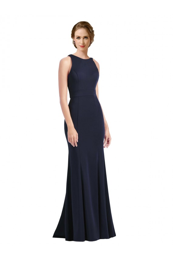 Best Stretch Crepe Keyhole Back Long Scoop Neck Sheath Black Tie Prom Dress Canada