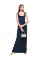 Best Stretch Crepe Low Back Long Scoop Neck Dark Navy Sheath Prom Dress Canada