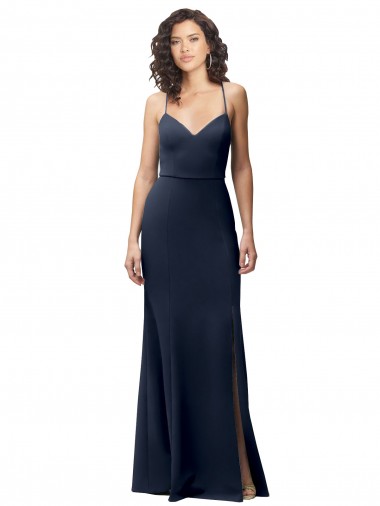 Best Stretch Crepe Criss Cross Back Long Spaghetti Straps Sheath Prom Dress Canada