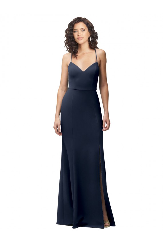 Best Stretch Crepe Criss Cross Back Long Spaghetti Straps Sheath Prom Dress Canada