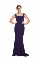 Best Stretch Crepe Sweep Train Square Neck Dark Navy Sheath Prom Dress Canada