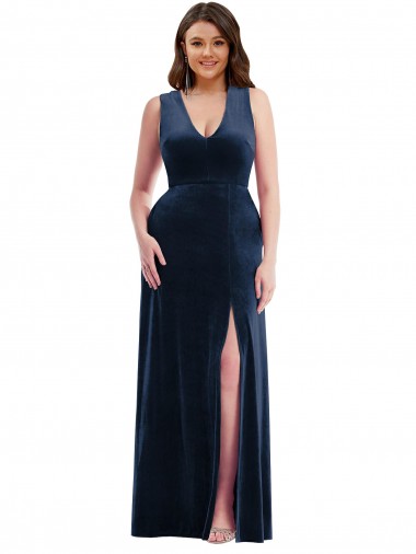 Best Stretch Velvet Long V-Neck Sheath Plus Size Formal Prom Dress Canada