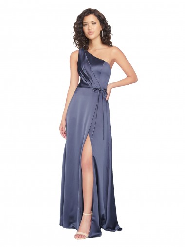 Best Silky Satin Long One Shoulder Dusk A-Line Prom Dress Canada