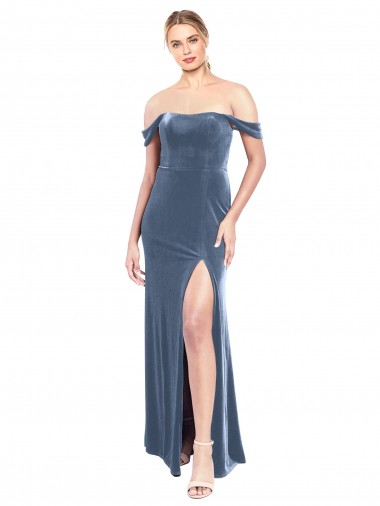 Best Stretch Velvet Long Off the Shoulder A-Line Prom Dress Canada