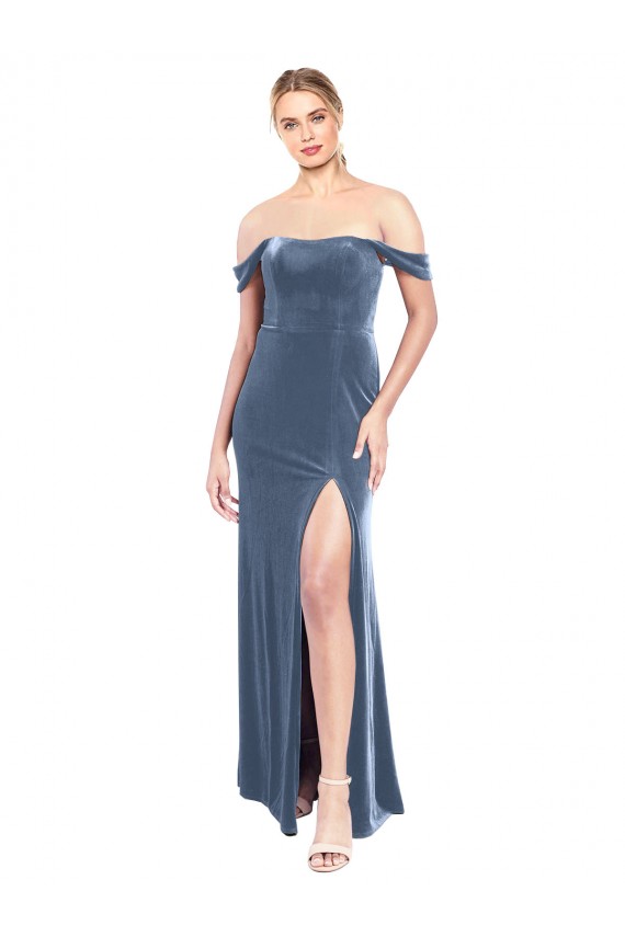 Best Stretch Velvet Long Off the Shoulder A-Line Prom Dress Canada