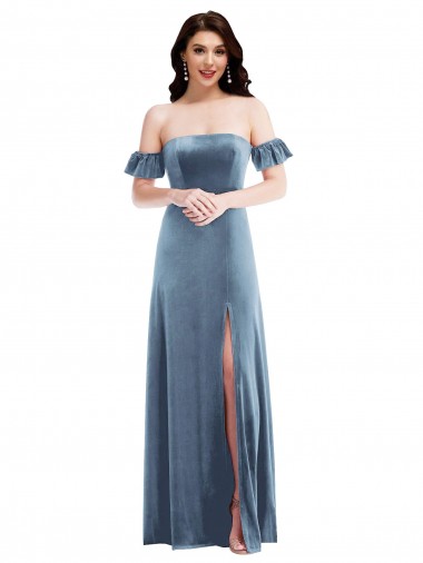 Best Stretch Velvet Low Back Long Off the Shoulder A-Line Prom Dress Canada