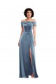 Best Stretch Velvet Long Off the Shoulder Dusty Blue A-Line Prom Dress Canada