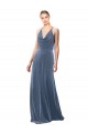 Best Stretch Velvet Keyhole Back Long Spaghetti Straps Dusty Blue A-Line Prom Dress Canada