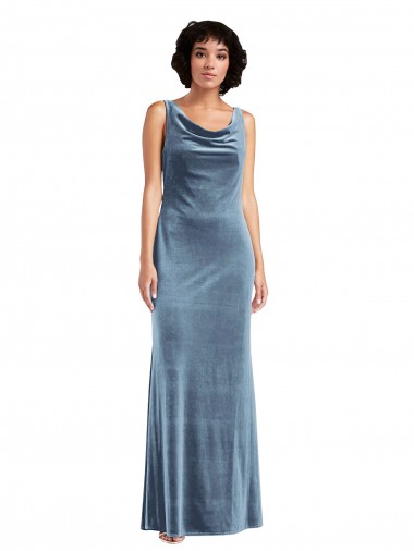 Best Stretch Velvet V-Back Long Cowl Neck Sheath Prom Dress Canada