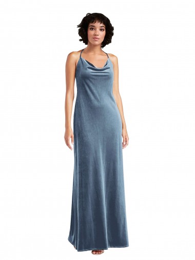 Best Stretch Velvet Long Cowl Neck Sheath Prom Dresses Canada