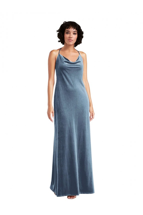 Best Stretch Velvet Long Cowl Neck Sheath Prom Dresses Canada