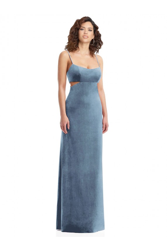 Best Stretch Velvet Low Back Long Square Neck Sheath Prom Dress Canada