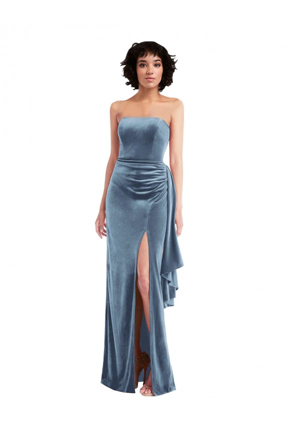 Best Stretch Velvet Low Back Long Strapless Sheath Prom Dress Canada