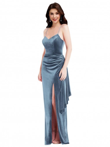 Best Stretch Velvet Low Back Long Spaghetti Straps Trumpet Prom Dress Canada