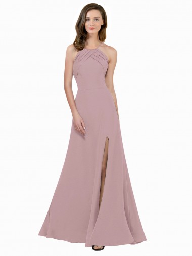 Best Stretch Crepe Keyhole Back Long Jewel Neck A-Line Prom Dress Canada