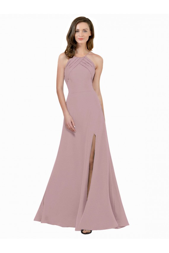 Best Stretch Crepe Keyhole Back Long Jewel Neck A-Line Prom Dress Canada